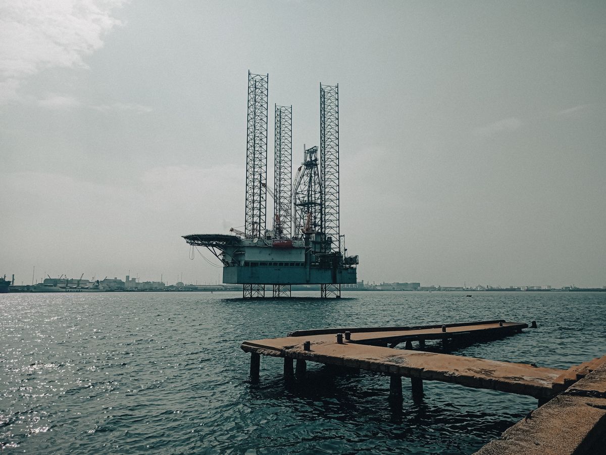 Offshore platform at a working harbour